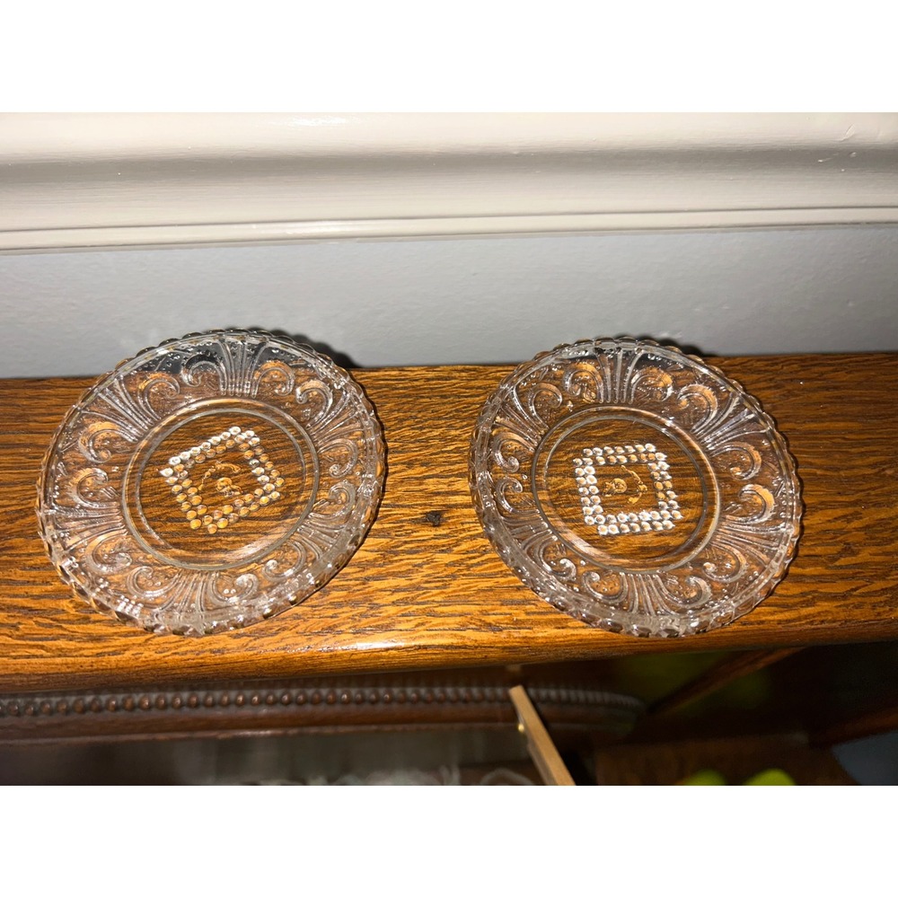 Vintage Clear Pressed Glass Coasters Set of 2 Victorian Scroll Beaded Design